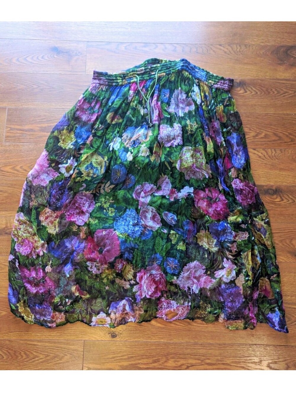 Avante Garde Floral Maxi Pull On Skirt Green Floral OSFM *Damaged Vintage